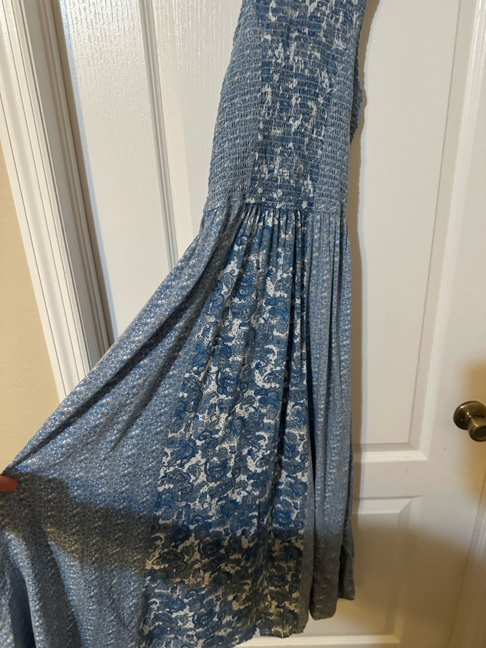 Japna Blue and White Floral Smocked Maxi Dress